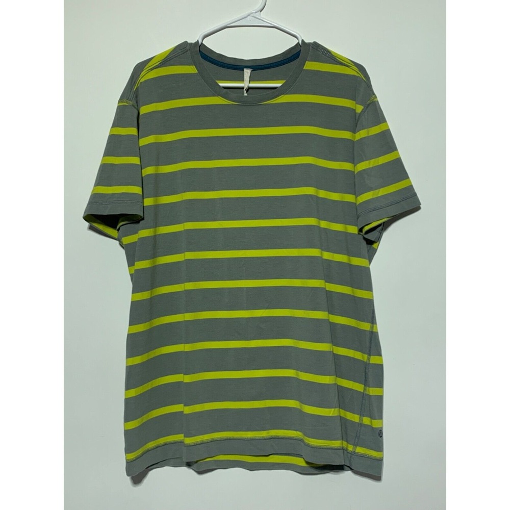 Lululemon Men Size XL 5 Year Basic Tee Grey Yellow Striped Shirt